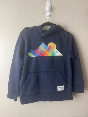 GAP Kids Navy Hooded Sweatshirt with Colorful Mountain Graphic Small (6-7)